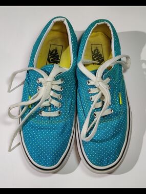 Vans Era Skate Shoes Womens 10 Mens 8.5 Teal Yellow Polka Dot Low Top Canvas